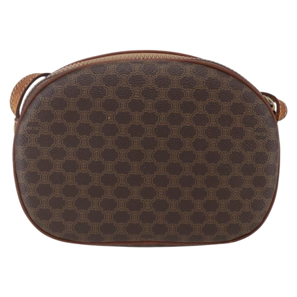 CELINE Macadam Canvas Shoulder Bag PVC Leather Brown Gold Auth 157768