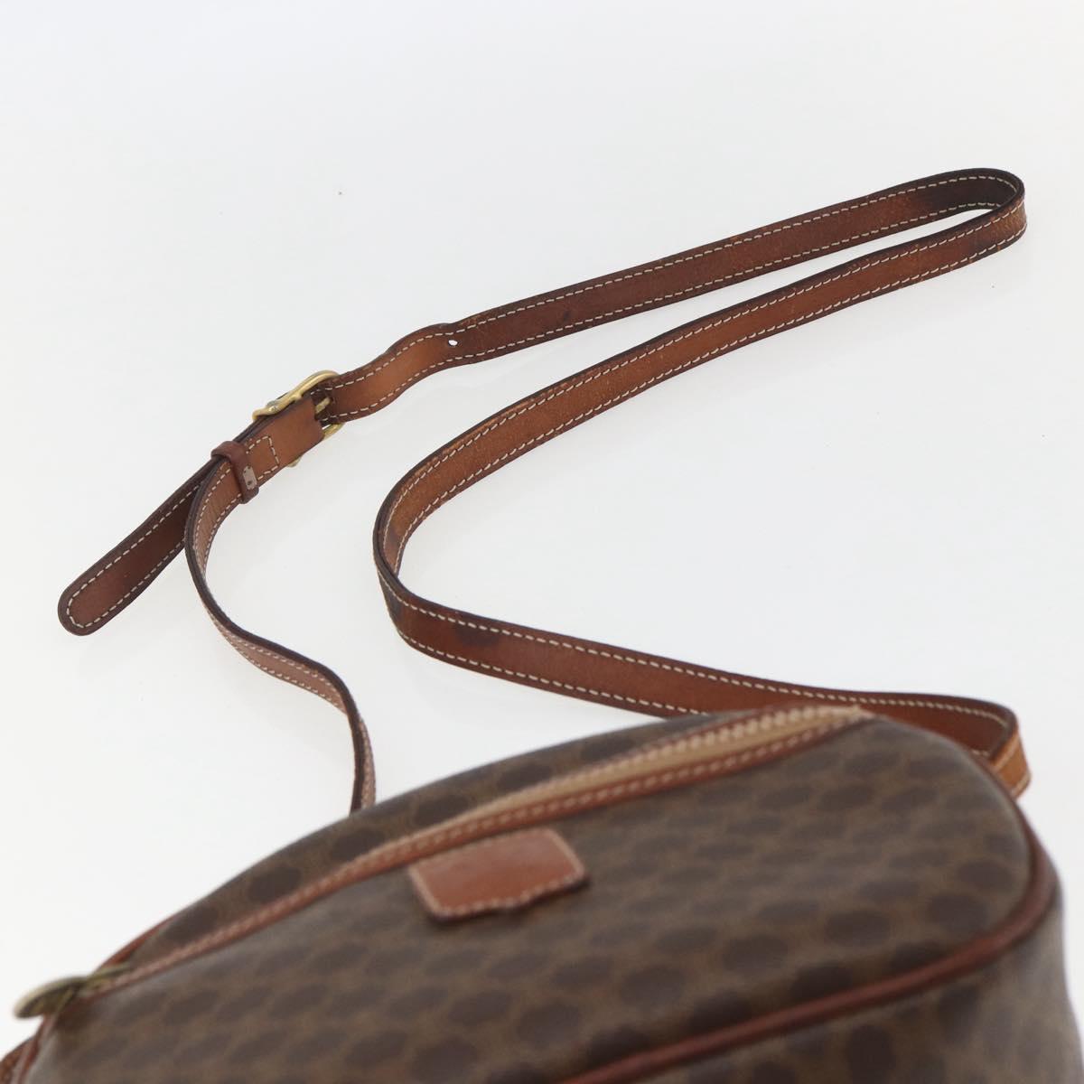 CELINE Macadam Canvas Shoulder Bag PVC Leather Brown Gold Auth 157768