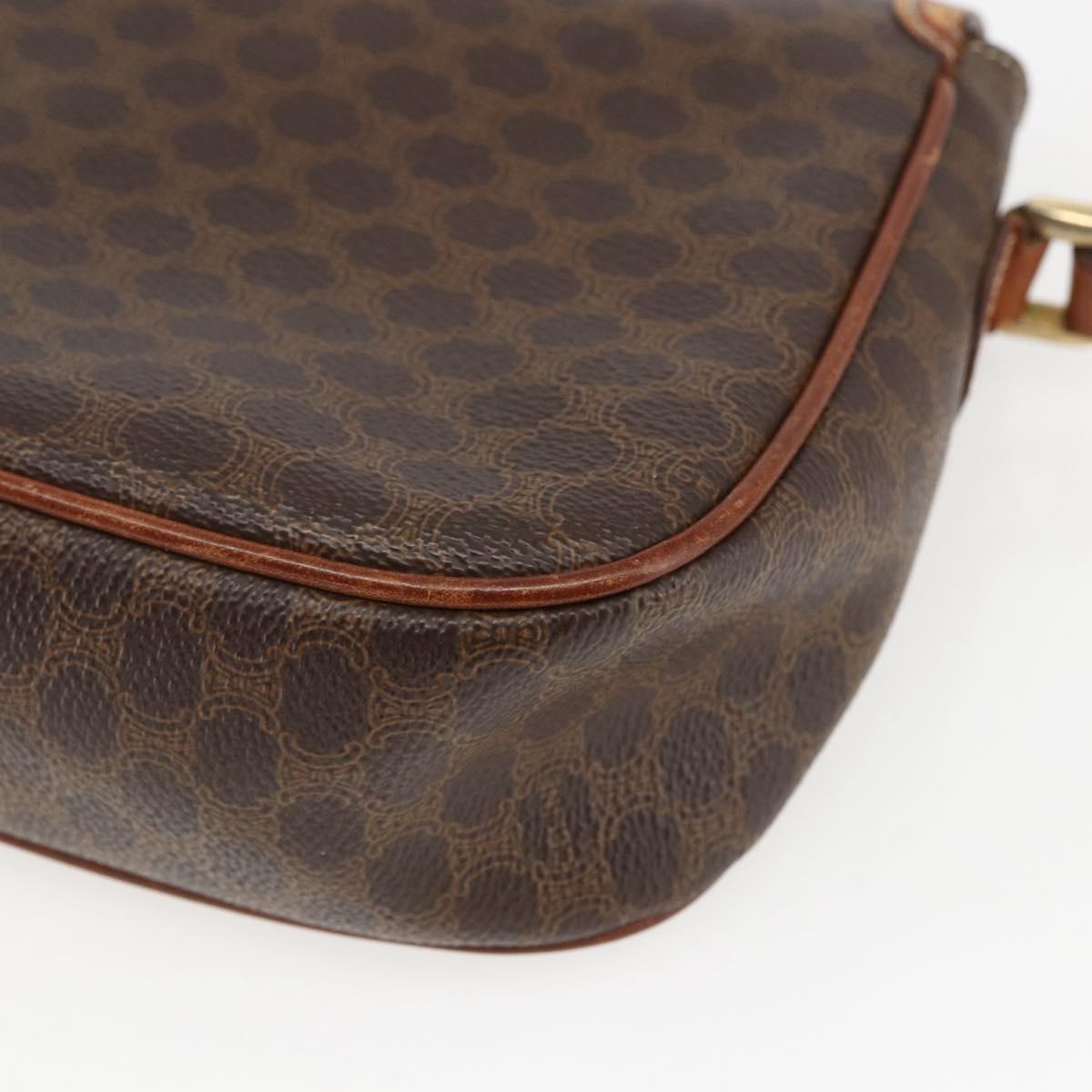 CELINE Macadam Canvas Shoulder Bag PVC Leather Brown Gold Auth 157769