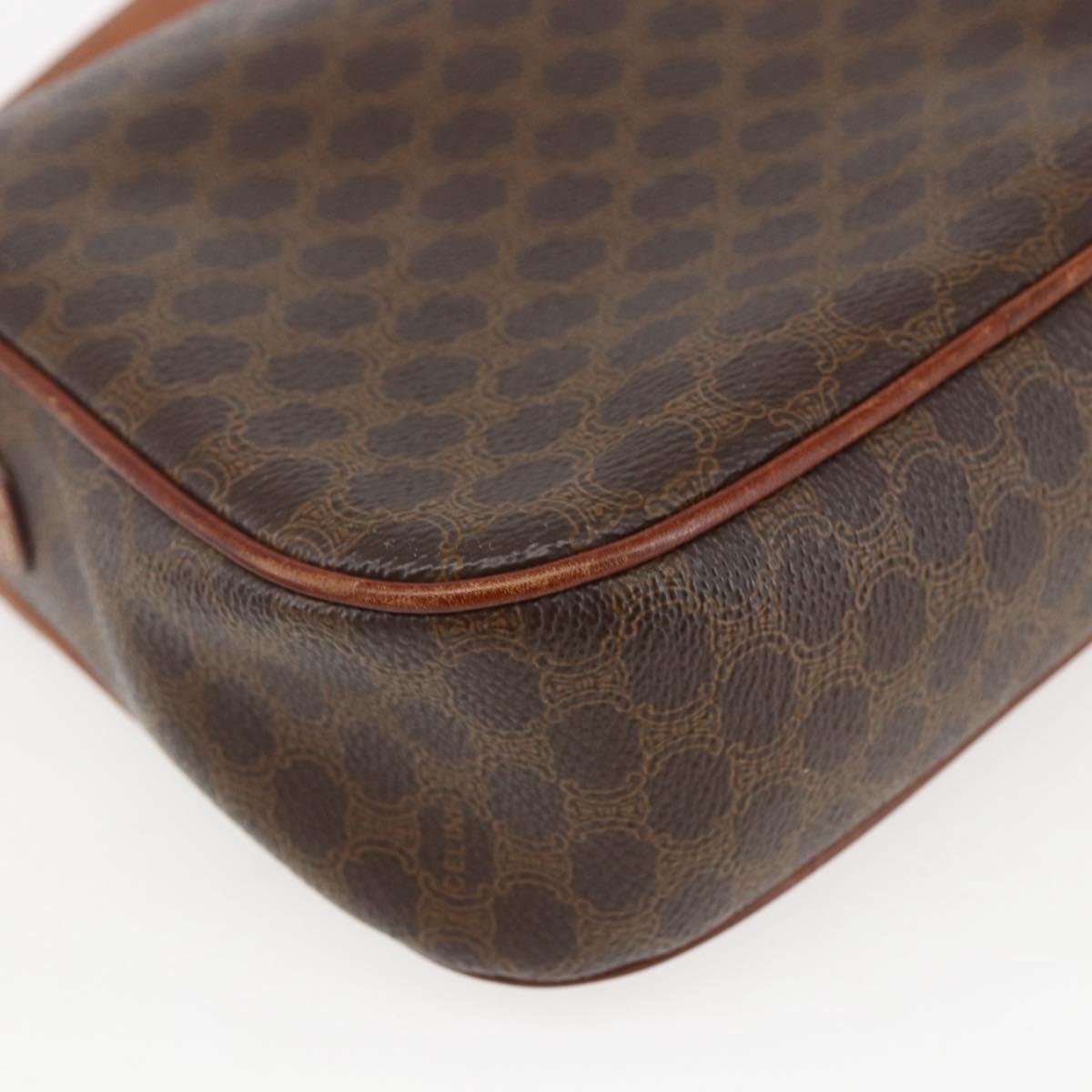 CELINE Macadam Canvas Shoulder Bag PVC Leather Brown Gold Auth 157769