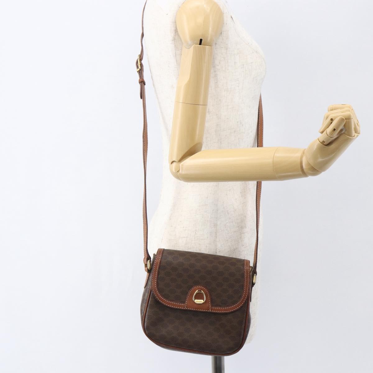 CELINE Macadam Canvas Shoulder Bag PVC Leather Brown Gold Auth 157769