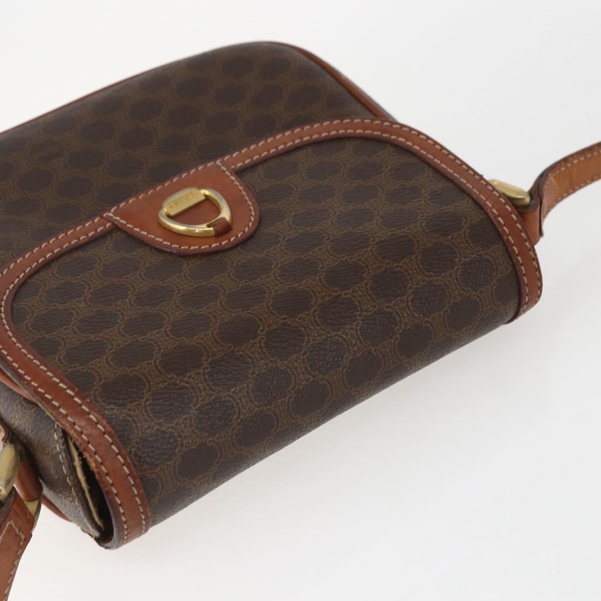 CELINE Macadam Canvas Shoulder Bag PVC Leather Brown Gold Auth 157769