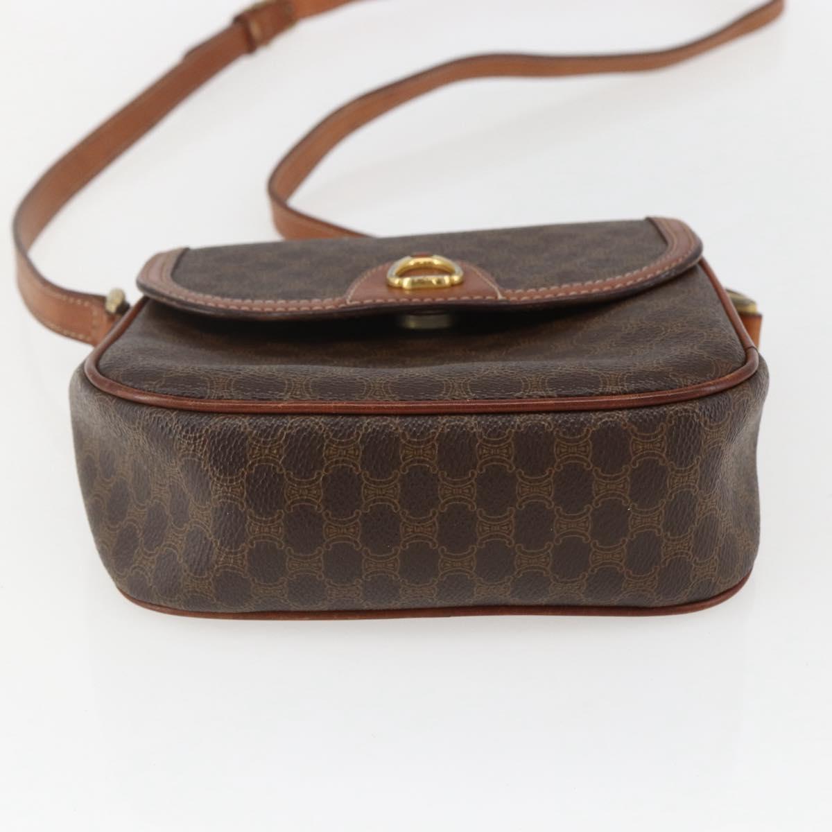 CELINE Macadam Canvas Shoulder Bag PVC Leather Brown Gold Auth 157769