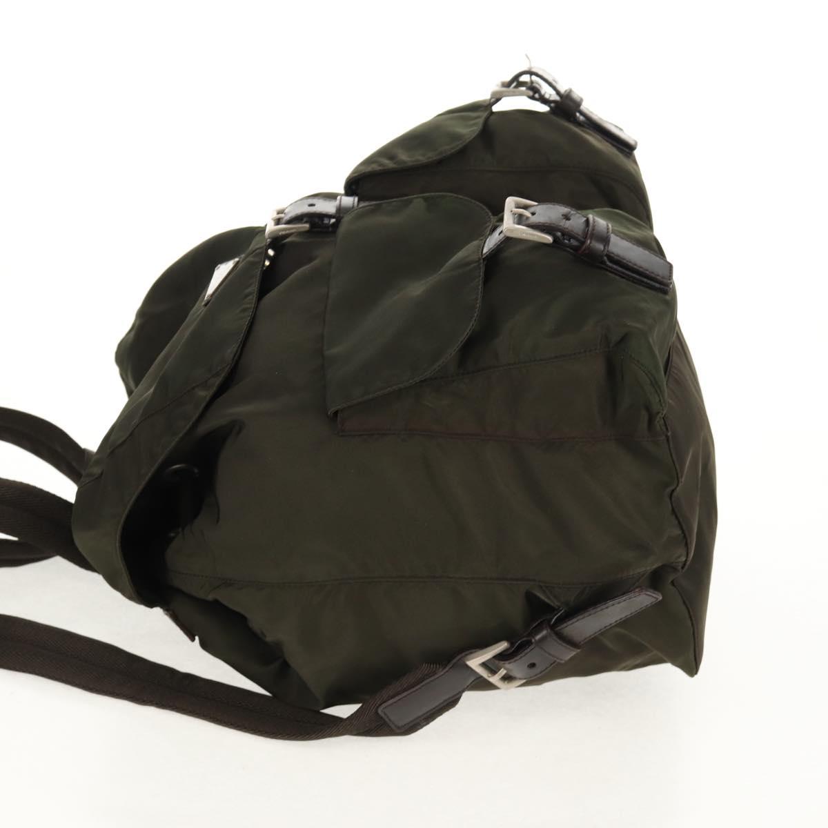 PRADA Backpack Nylon Khaki Silver Auth 157774