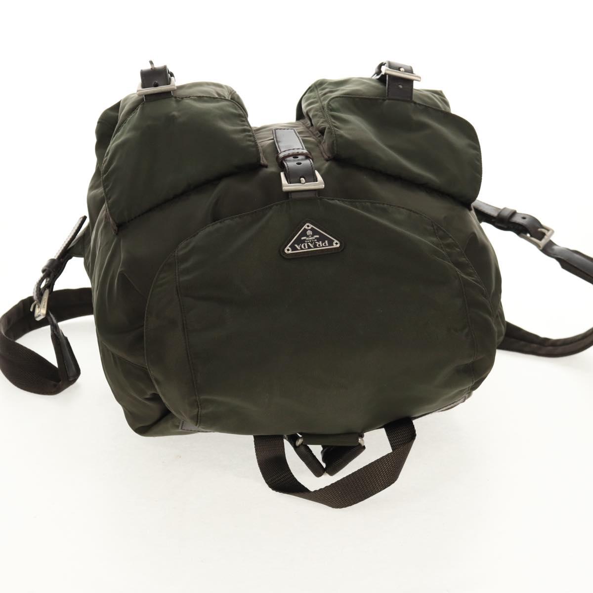 PRADA Backpack Nylon Khaki Silver Auth 157774