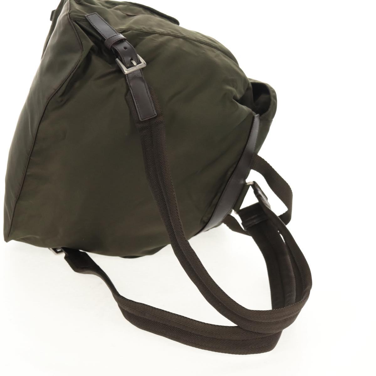 PRADA Backpack Nylon Khaki Silver Auth 157774