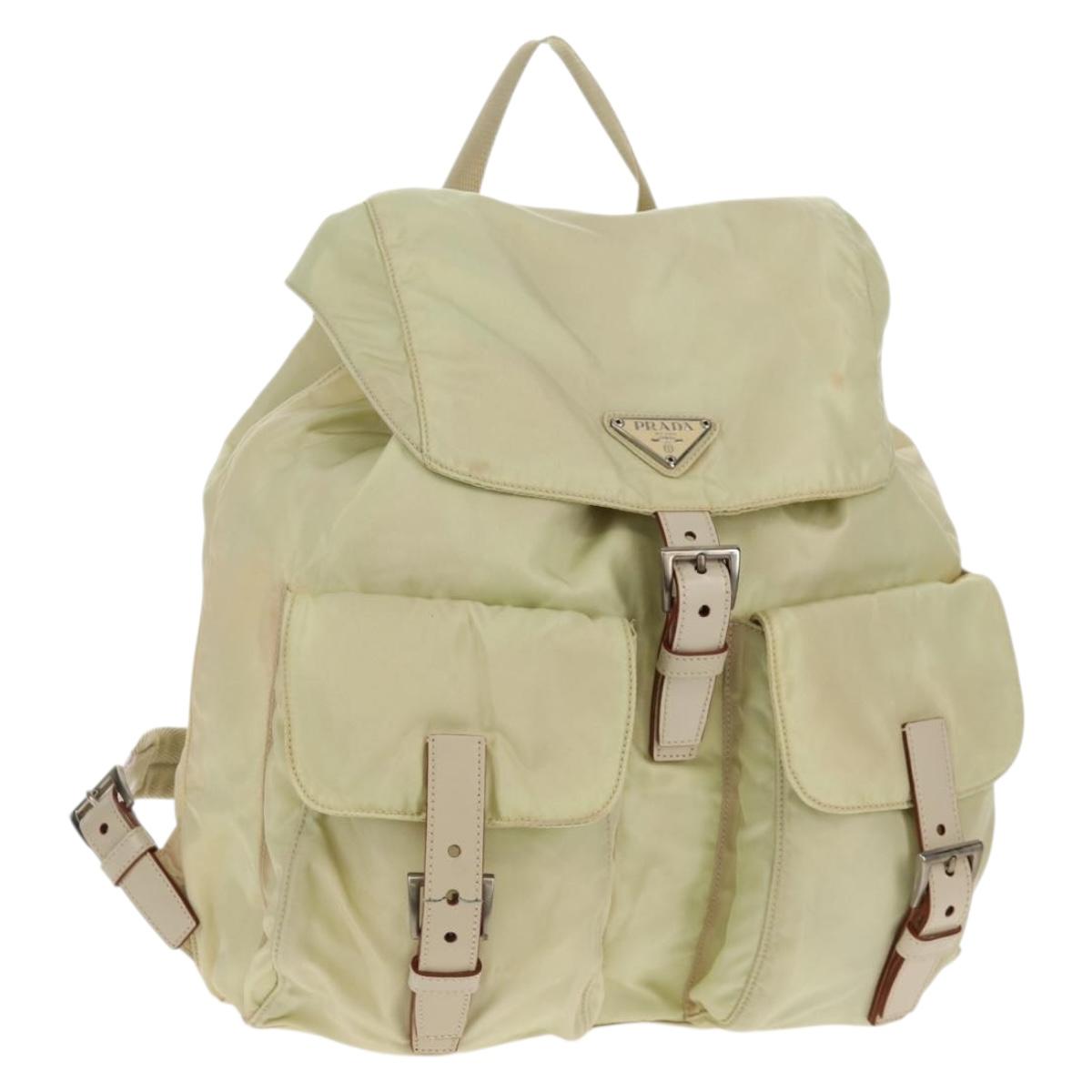 PRADA Backpack Nylon Beige Silver Auth 157776