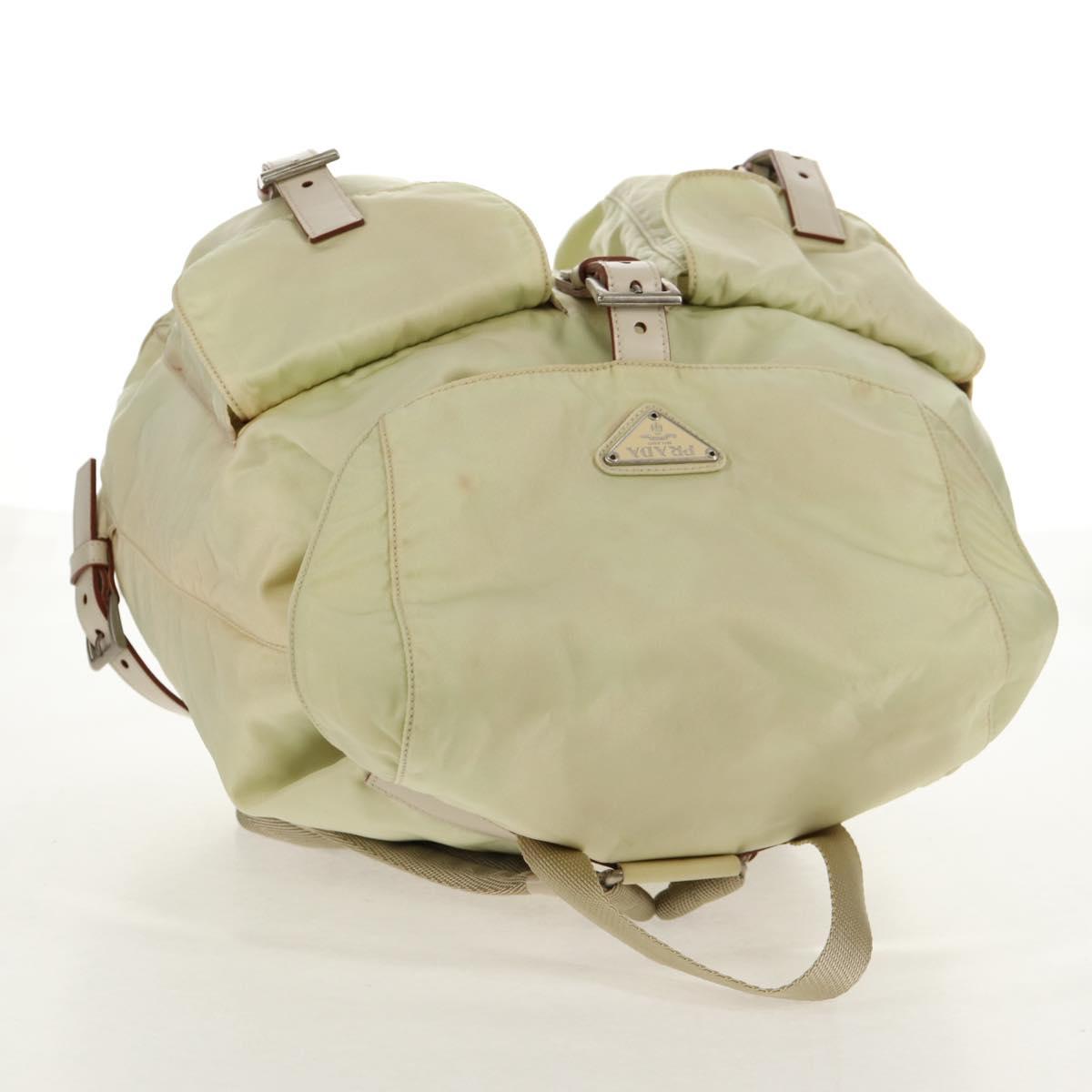 PRADA Backpack Nylon Beige Silver Auth 157776