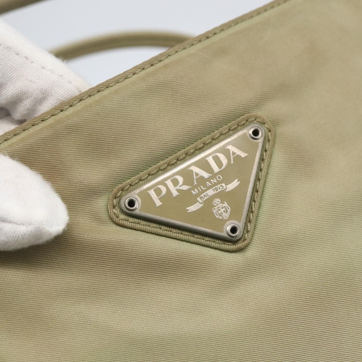 PRADA Tote Bag Nylon Beige Silver Auth 157778