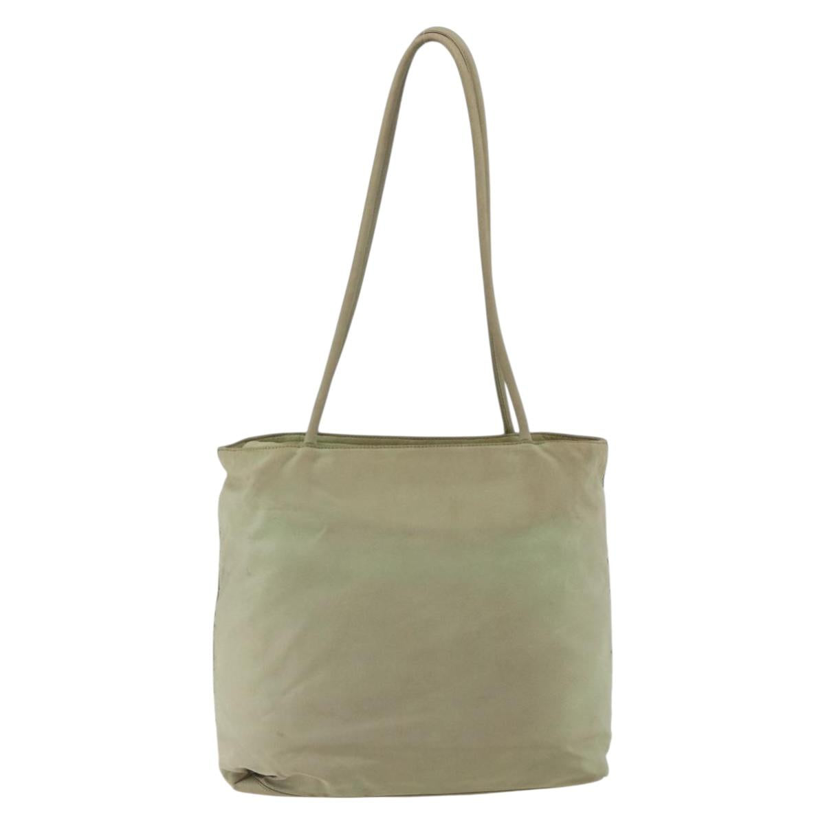 PRADA Tote Bag Nylon Beige Silver Auth 157778