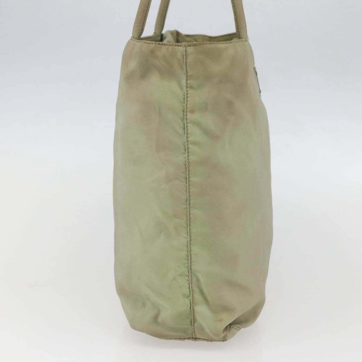 PRADA Tote Bag Nylon Beige Silver Auth 157778