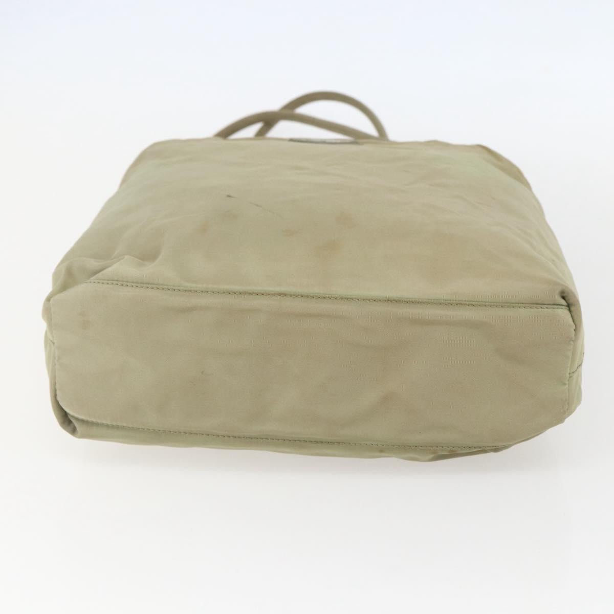 PRADA Tote Bag Nylon Beige Silver Auth 157778
