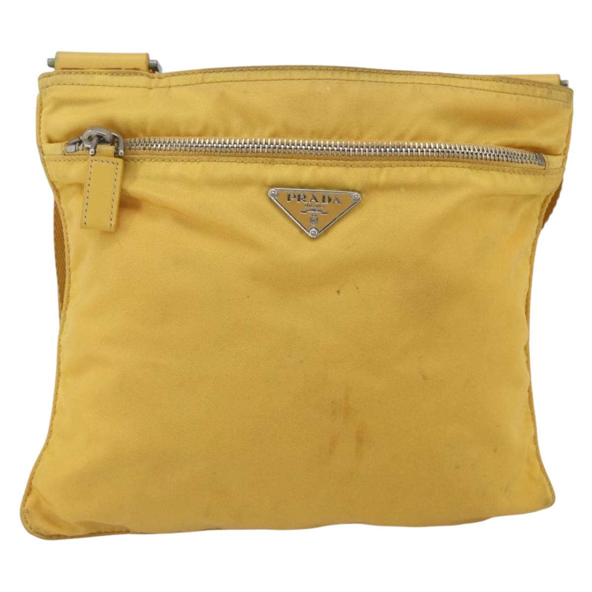 PRADA Shoulder Bag Nylon Yellow Silver Auth 157780