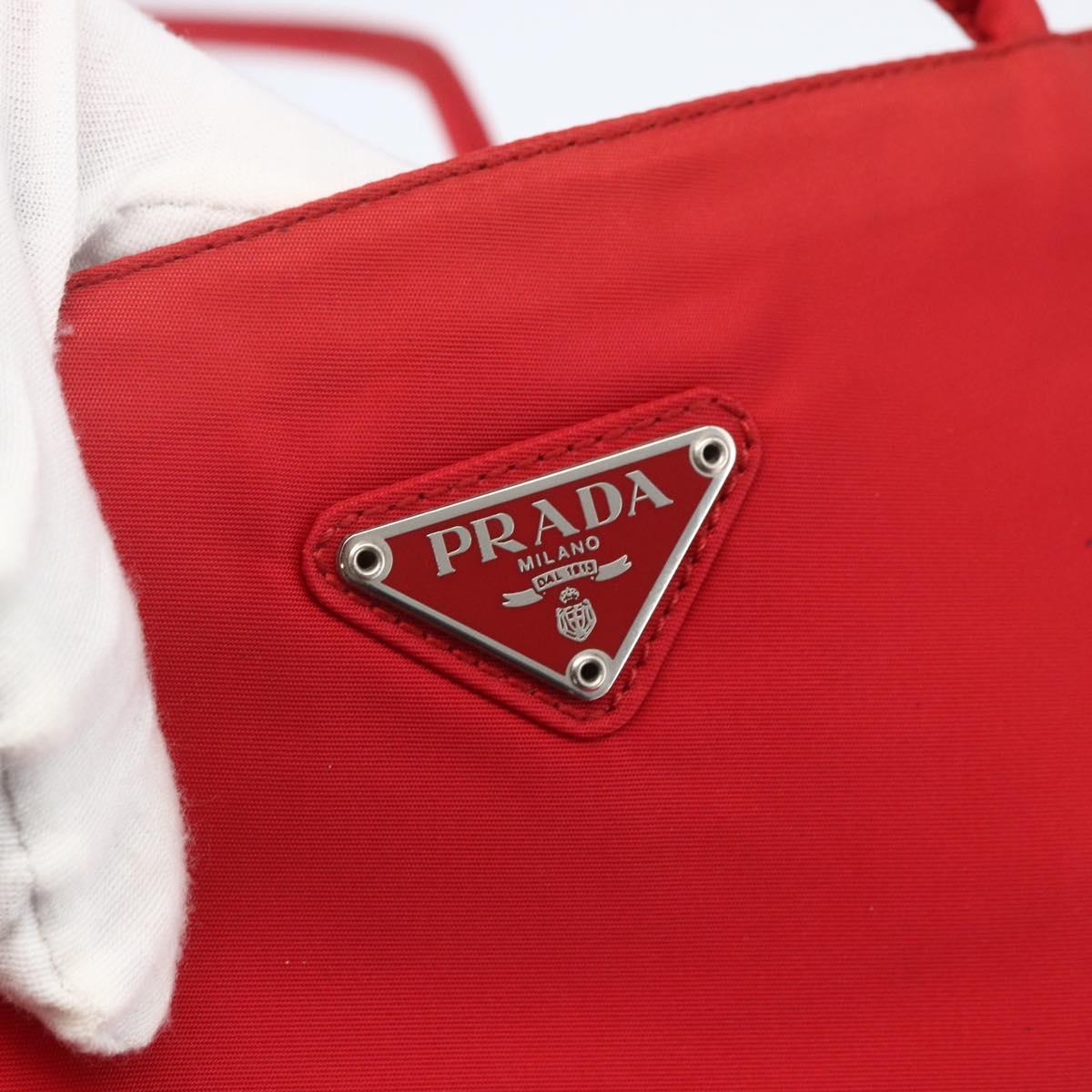 PRADA Tote Bag Nylon Red Silver Auth 157781