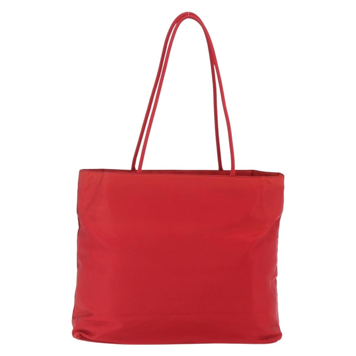 PRADA Tote Bag Nylon Red Silver Auth 157781