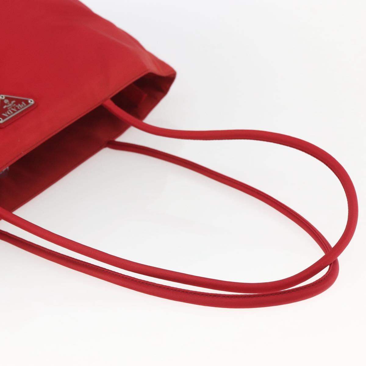 PRADA Tote Bag Nylon Red Silver Auth 157781