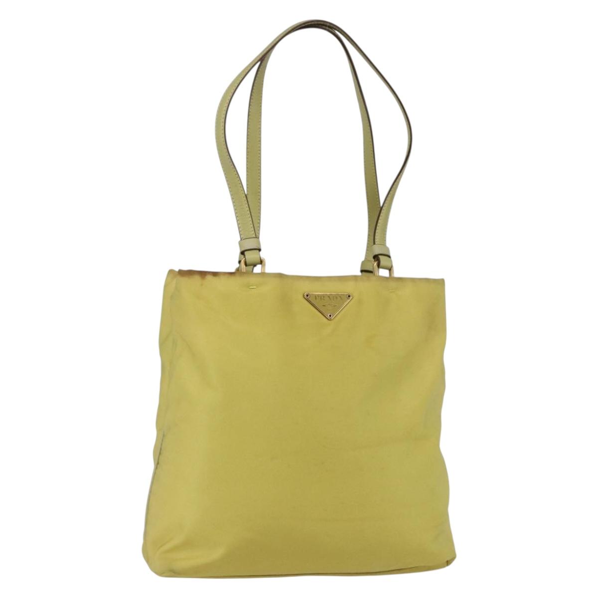 PRADA Tote Bag Nylon Yellow Gold Auth 157782