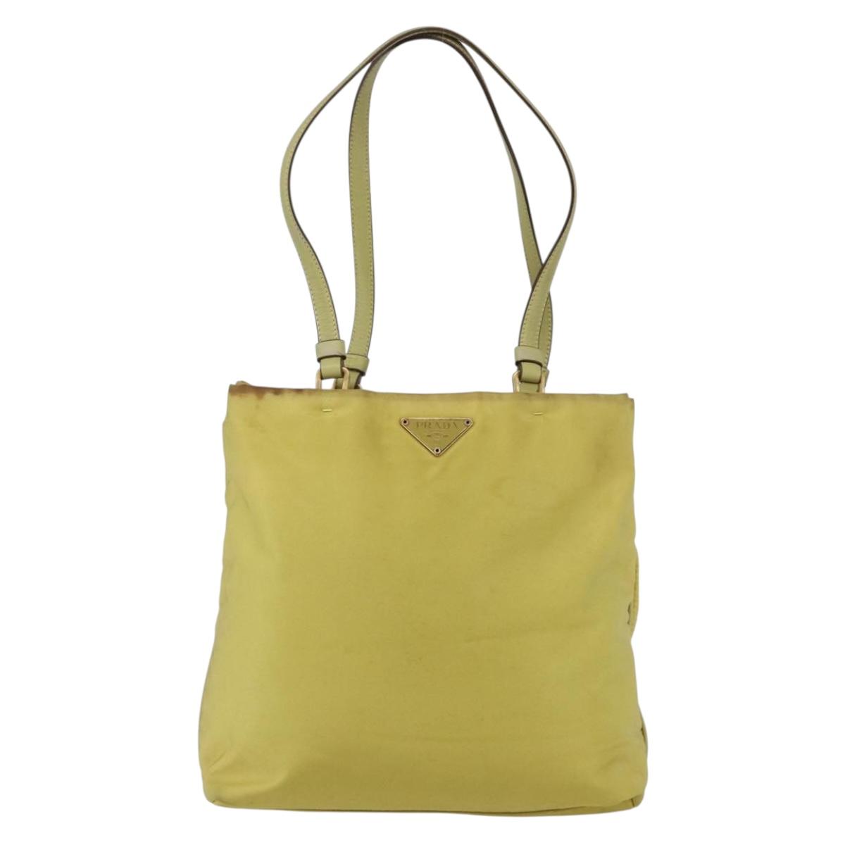 PRADA Tote Bag Nylon Yellow Gold Auth 157782