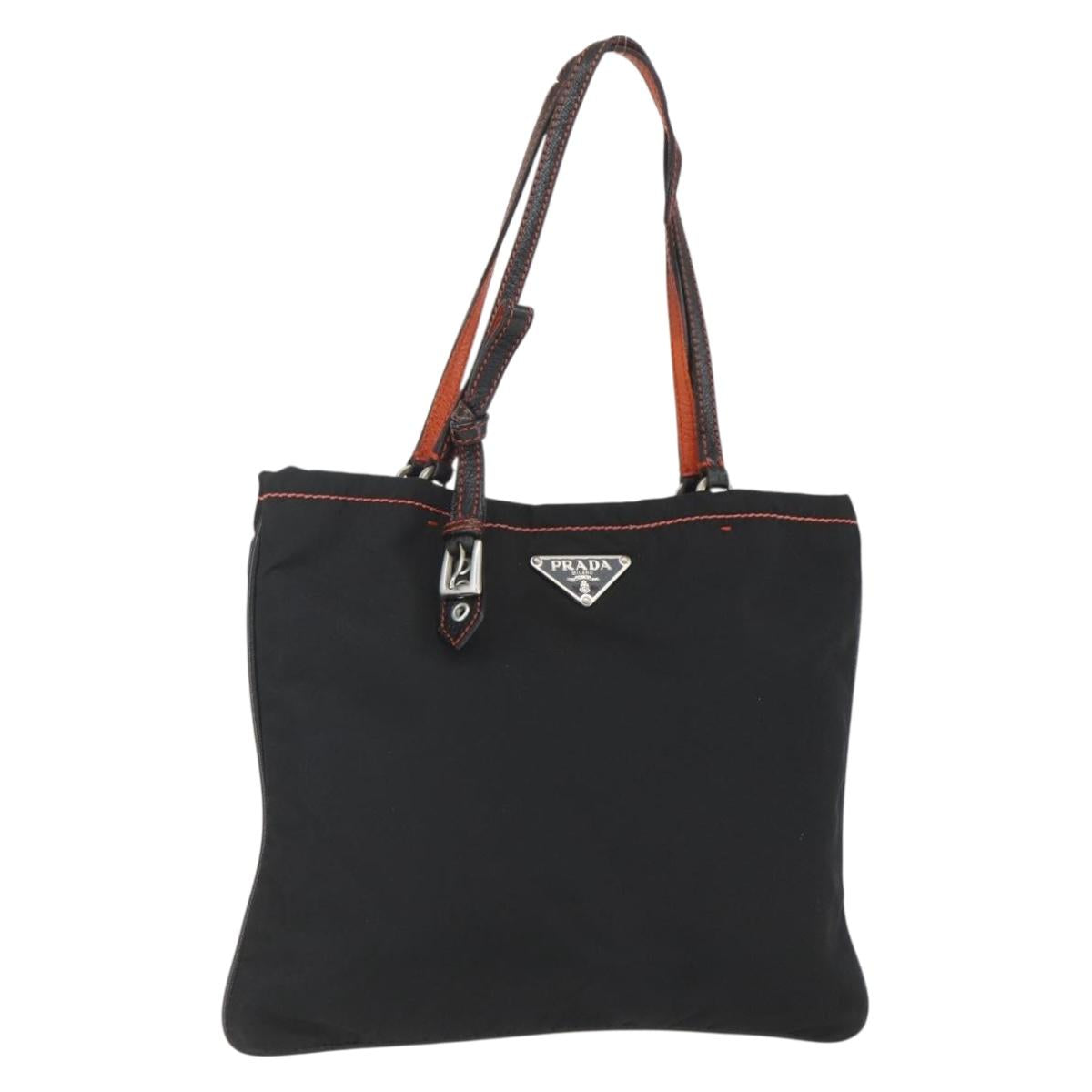 PRADA Tote Bag Nylon Black Silver Auth 157784