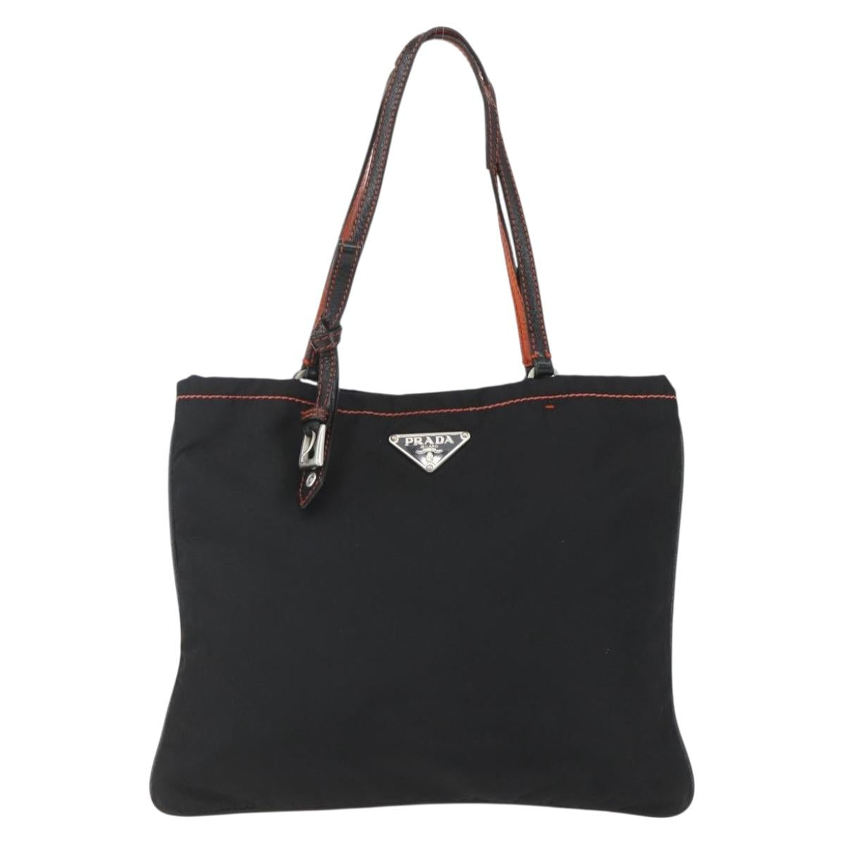 PRADA Tote Bag Nylon Black Silver Auth 157784