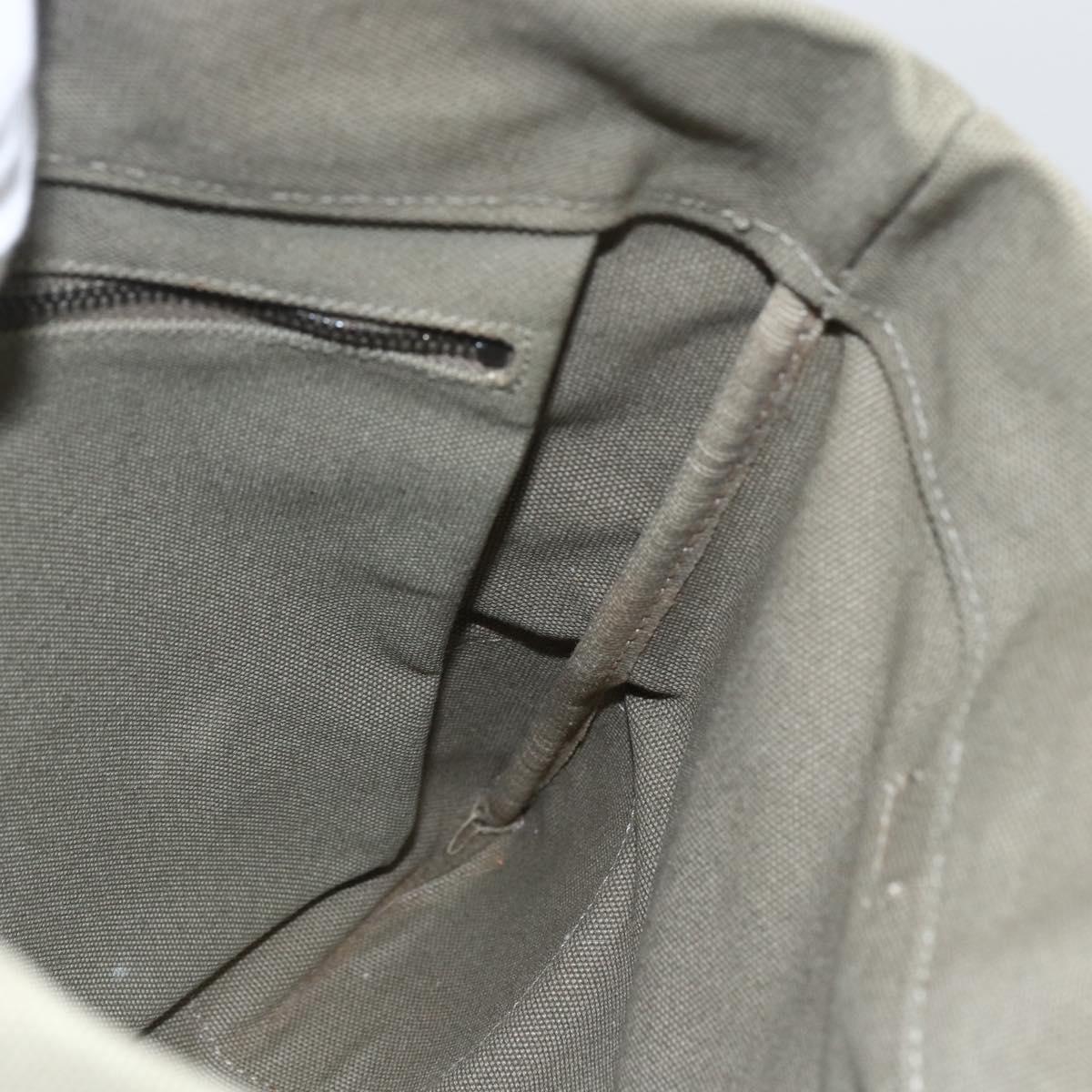 PRADA Tote Bag Canvas Khaki Silver Auth 157785