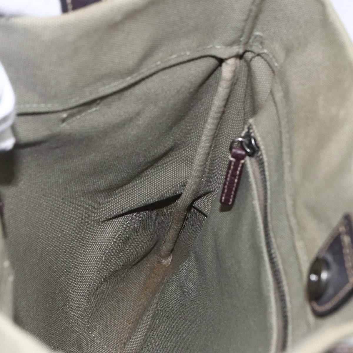 PRADA Tote Bag Canvas Khaki Silver Auth 157785