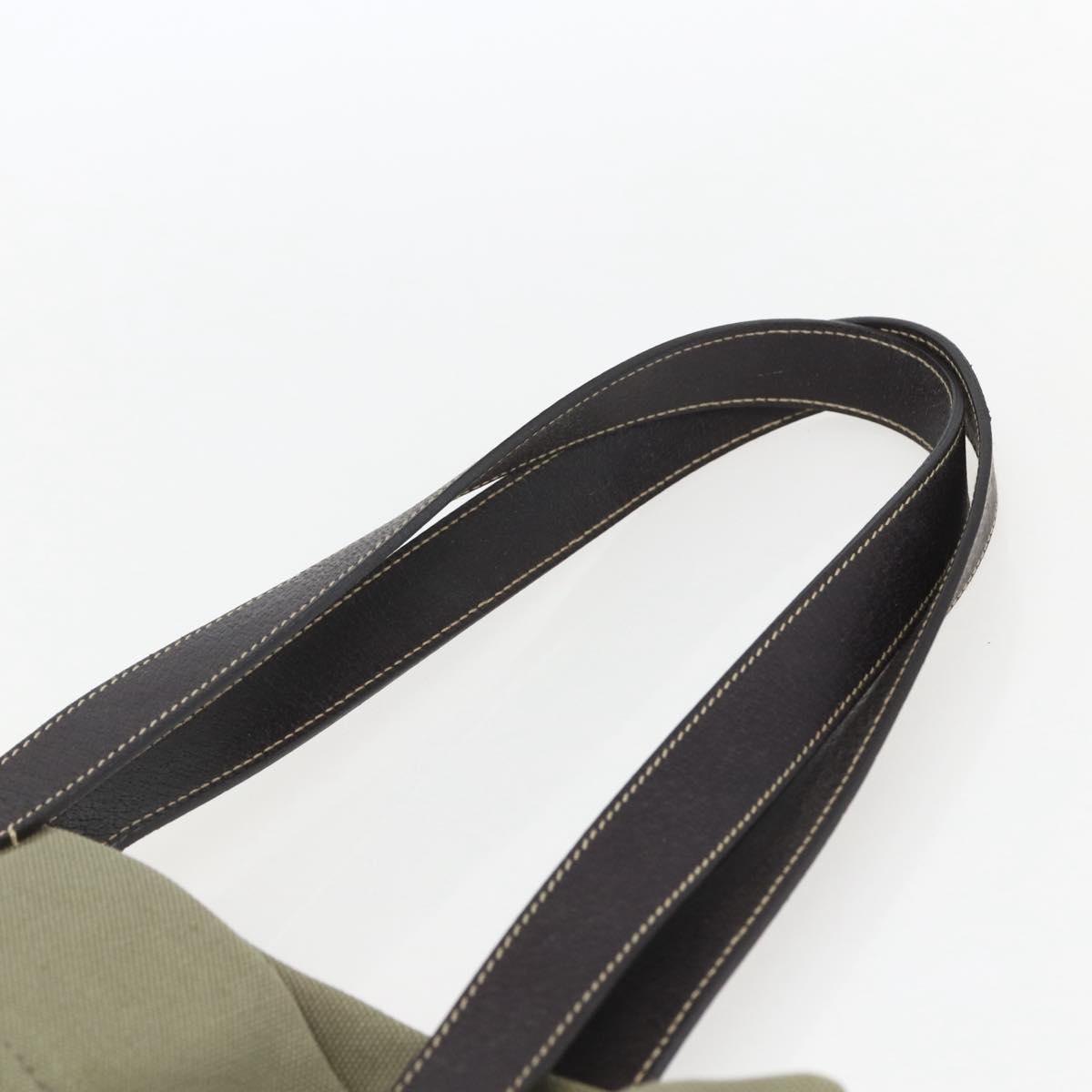 PRADA Tote Bag Canvas Khaki Silver Auth 157785