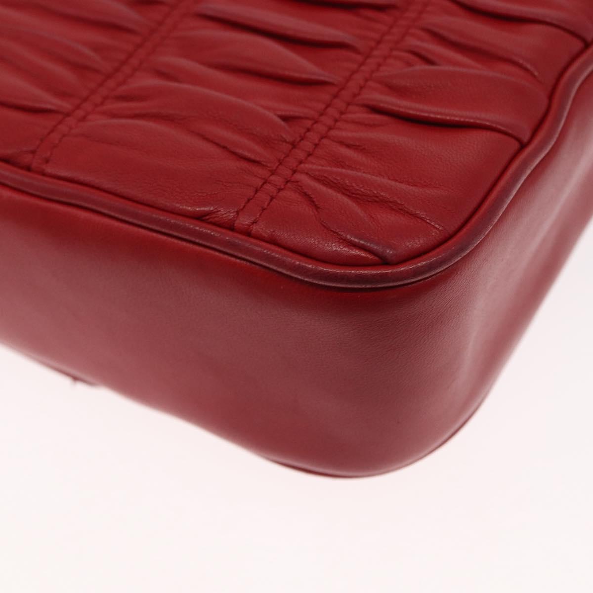 PRADA Chain Nappa Goful Shoulder Bag Leather Red Silver Auth 157786