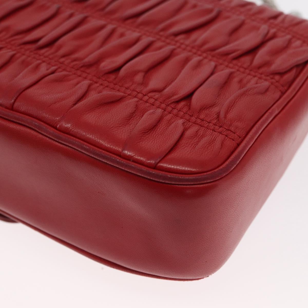 PRADA Chain Nappa Goful Shoulder Bag Leather Red Silver Auth 157786