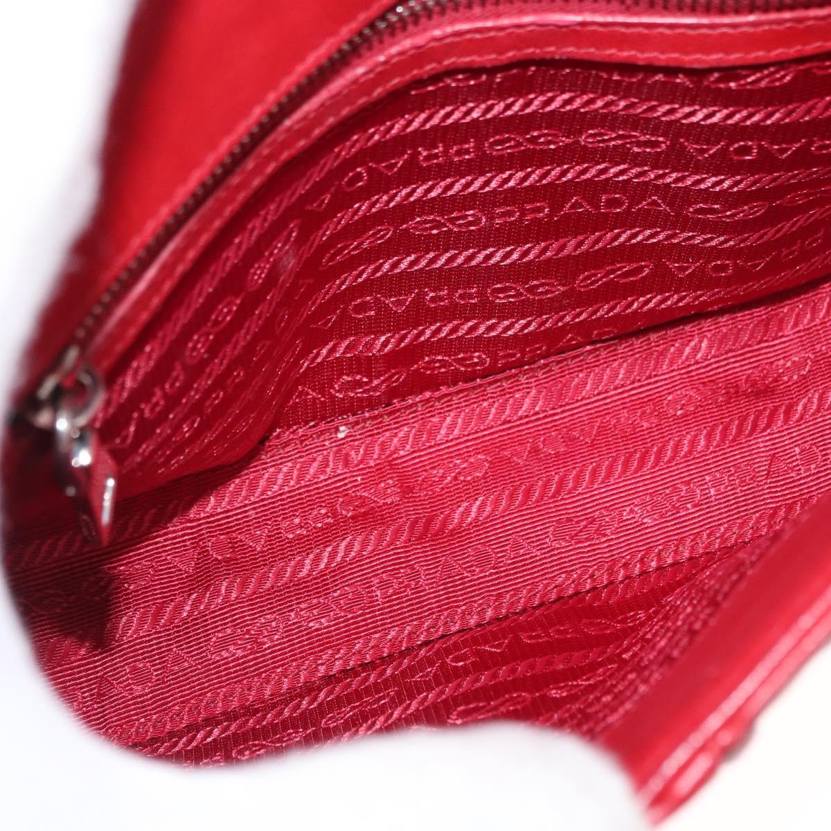 PRADA Chain Nappa Goful Shoulder Bag Leather Red Silver Auth 157786