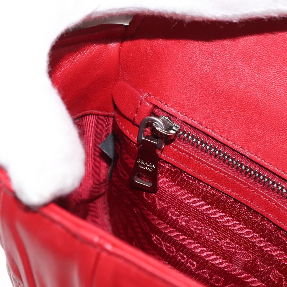 PRADA Chain Nappa Goful Shoulder Bag Leather Red Silver Auth 157786