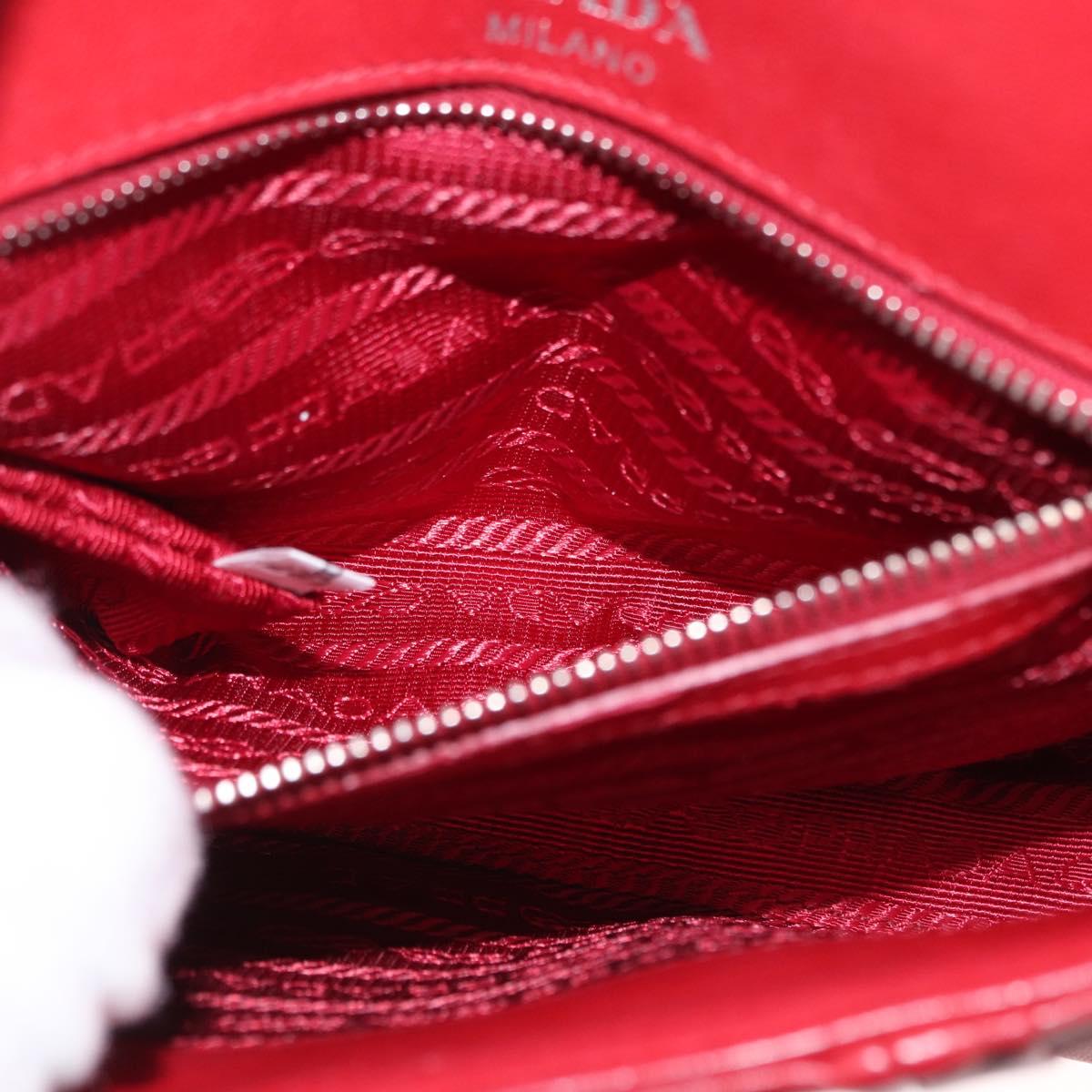PRADA Chain Nappa Goful Shoulder Bag Leather Red Silver Auth 157786