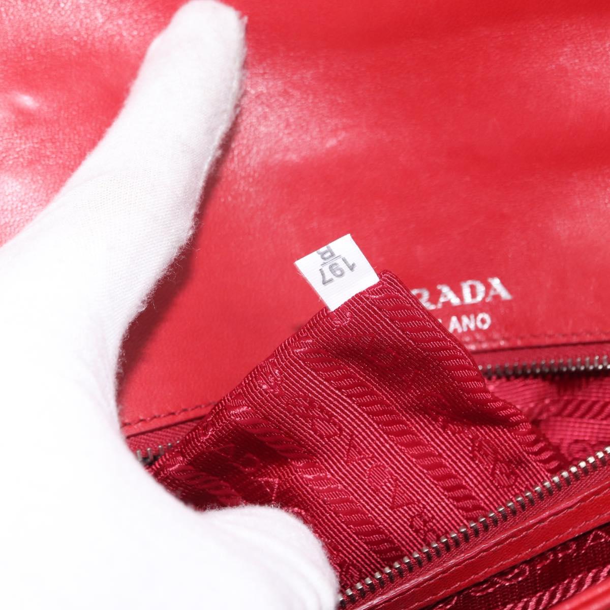 PRADA Chain Nappa Goful Shoulder Bag Leather Red Silver Auth 157786