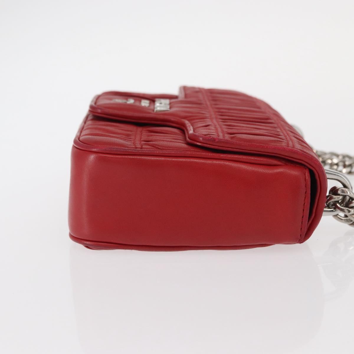 PRADA Chain Nappa Goful Shoulder Bag Leather Red Silver Auth 157786