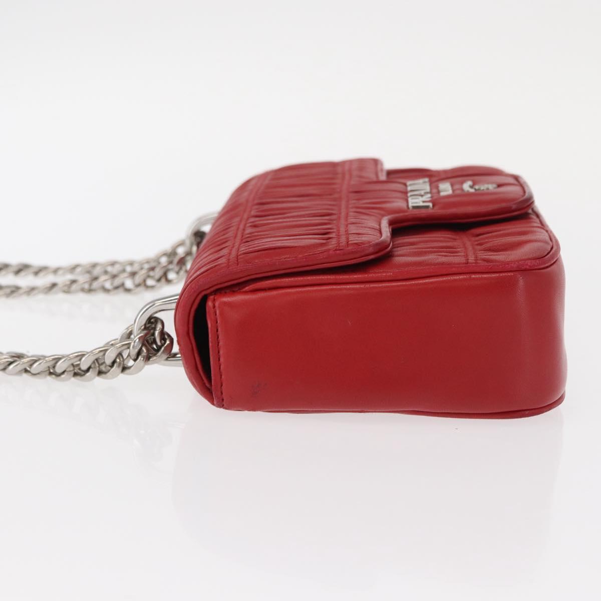 PRADA Chain Nappa Goful Shoulder Bag Leather Red Silver Auth 157786