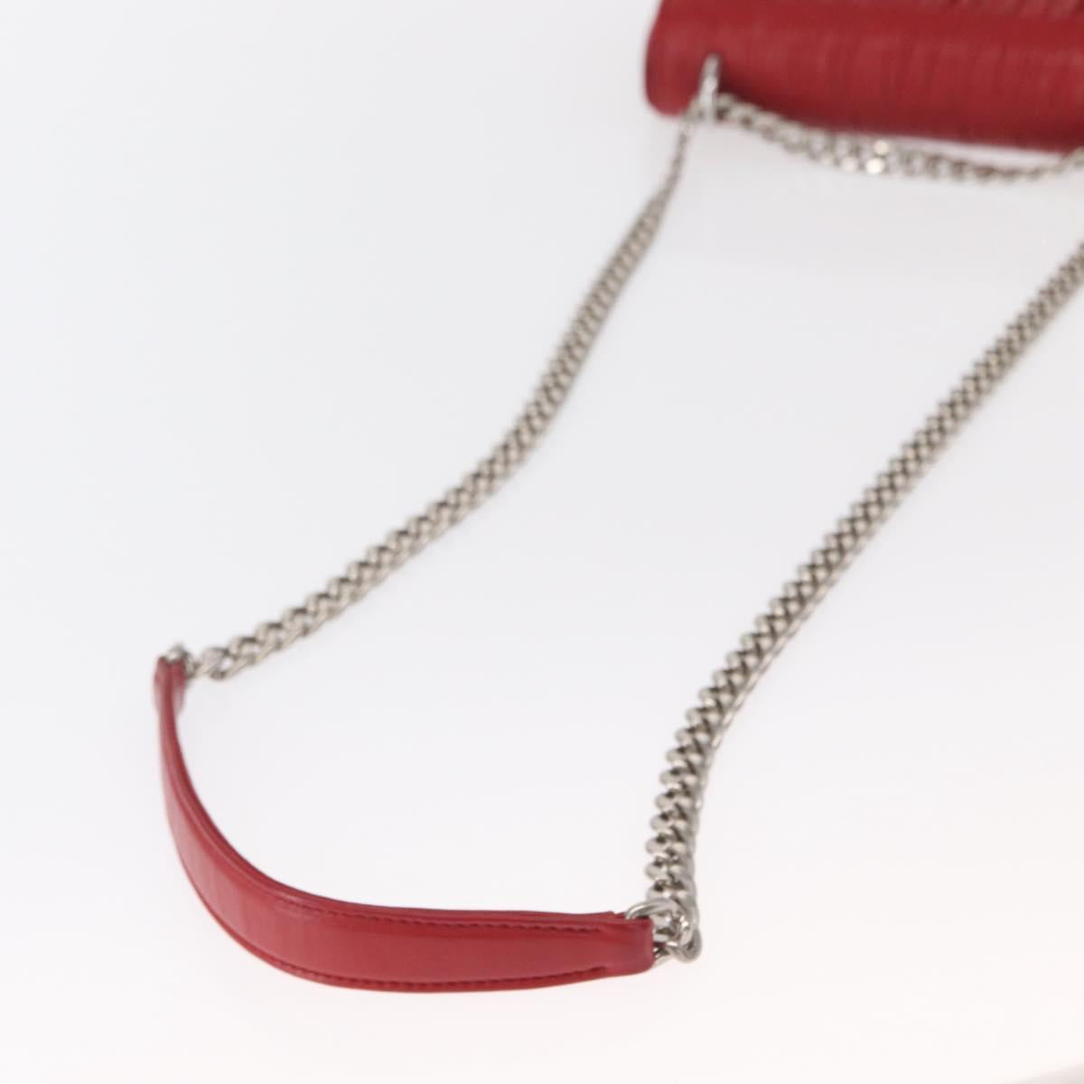 PRADA Chain Nappa Goful Shoulder Bag Leather Red Silver Auth 157786