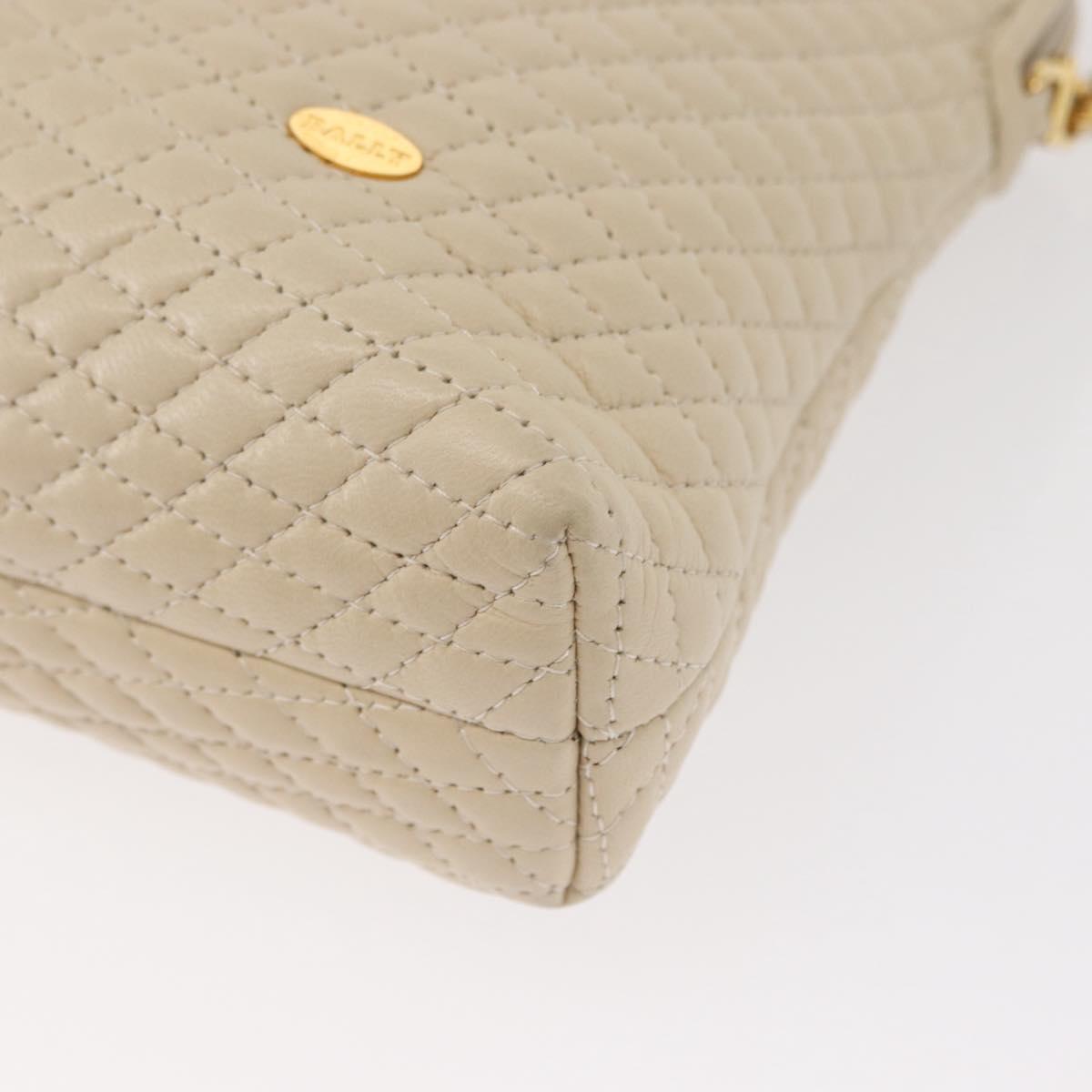 BALLY Chain Shoulder Bag Leather Beige Gold Auth 157787