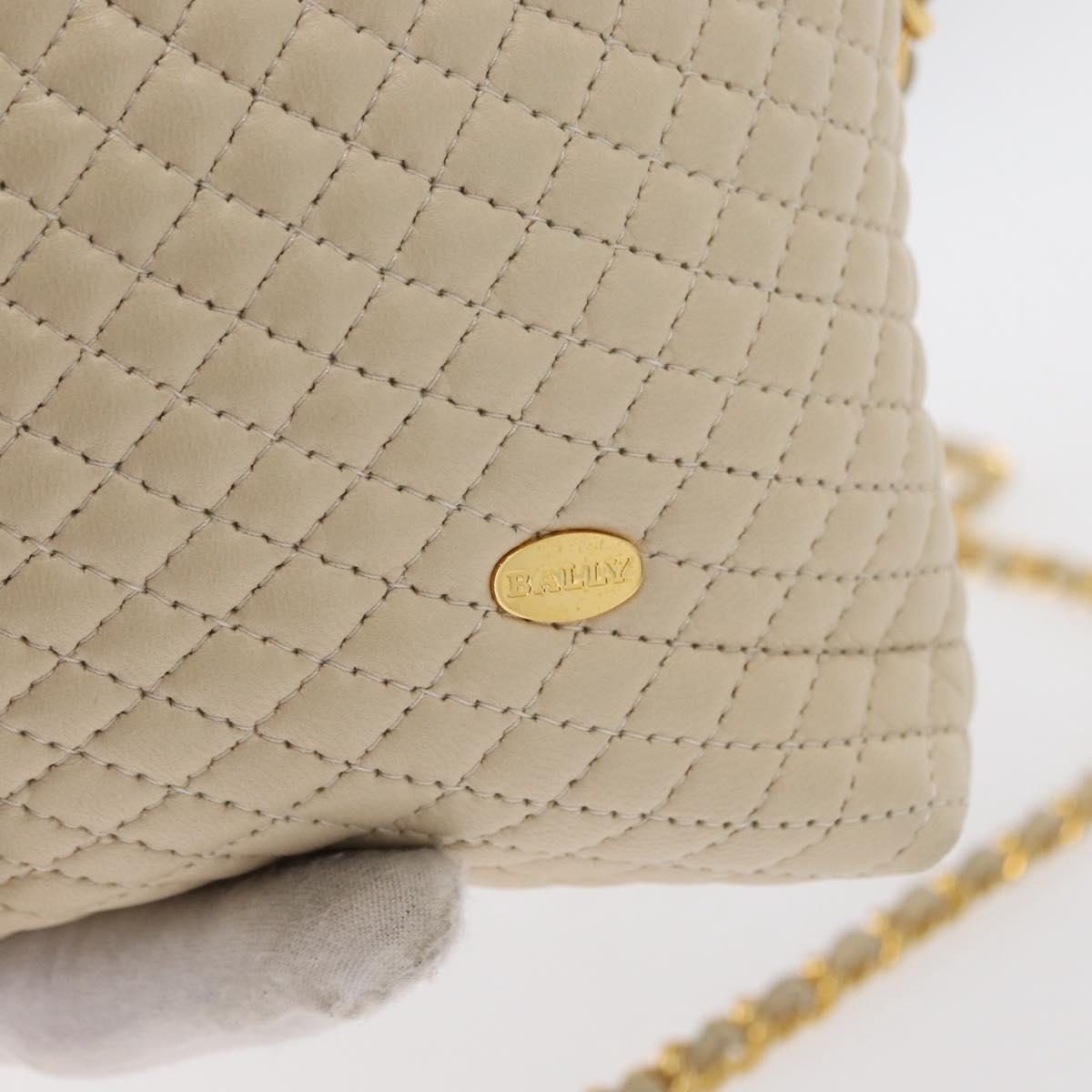 BALLY Chain Shoulder Bag Leather Beige Gold Auth 157787
