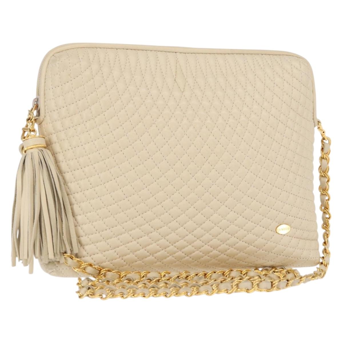 BALLY Chain Shoulder Bag Leather Beige Gold Auth 157787