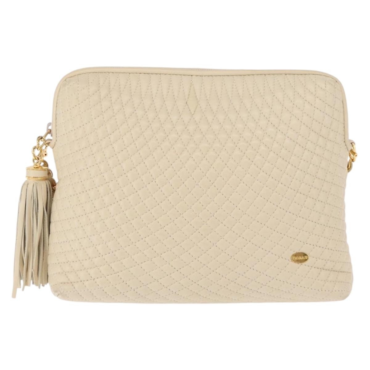 BALLY Chain Shoulder Bag Leather Beige Gold Auth 157787