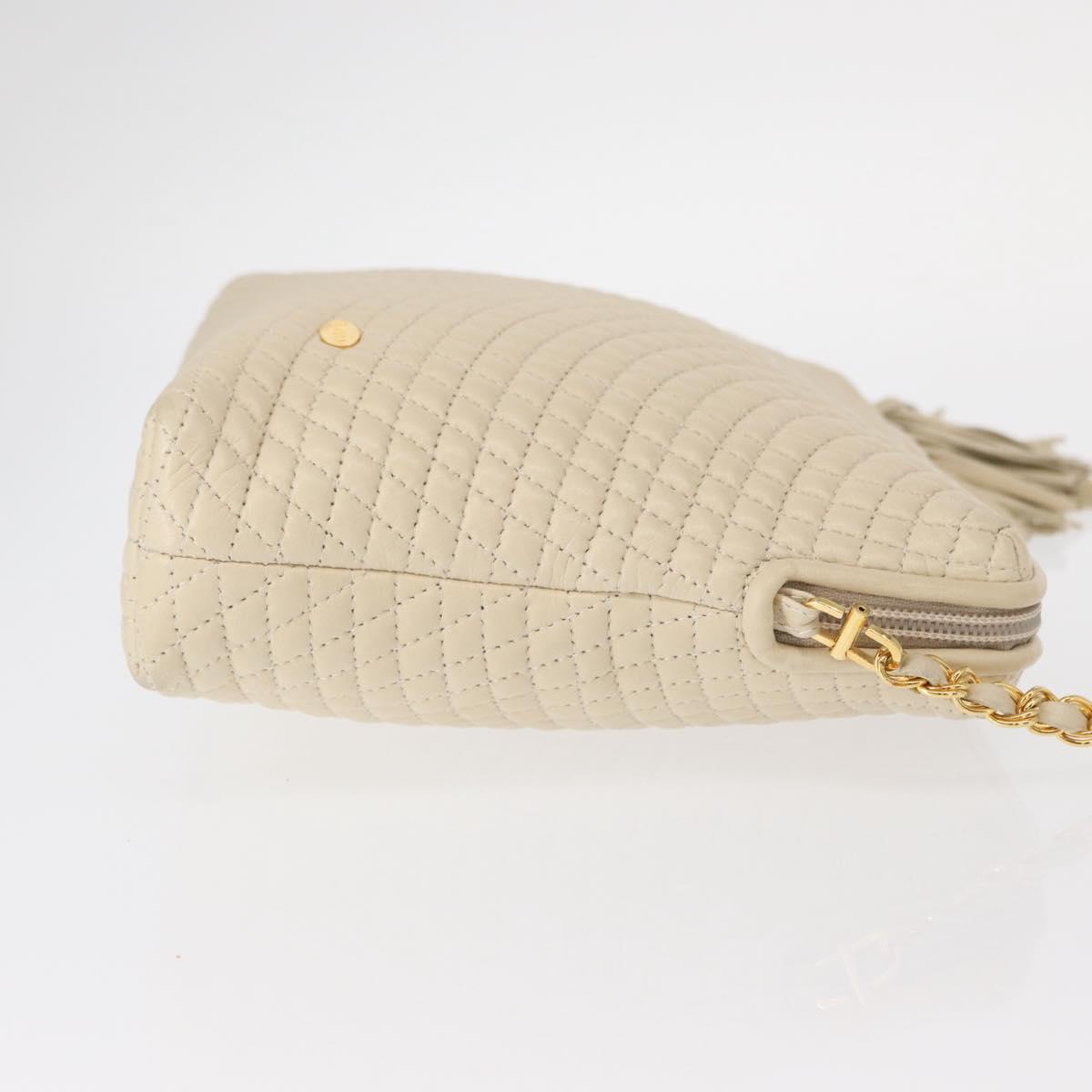 BALLY Chain Shoulder Bag Leather Beige Gold Auth 157787