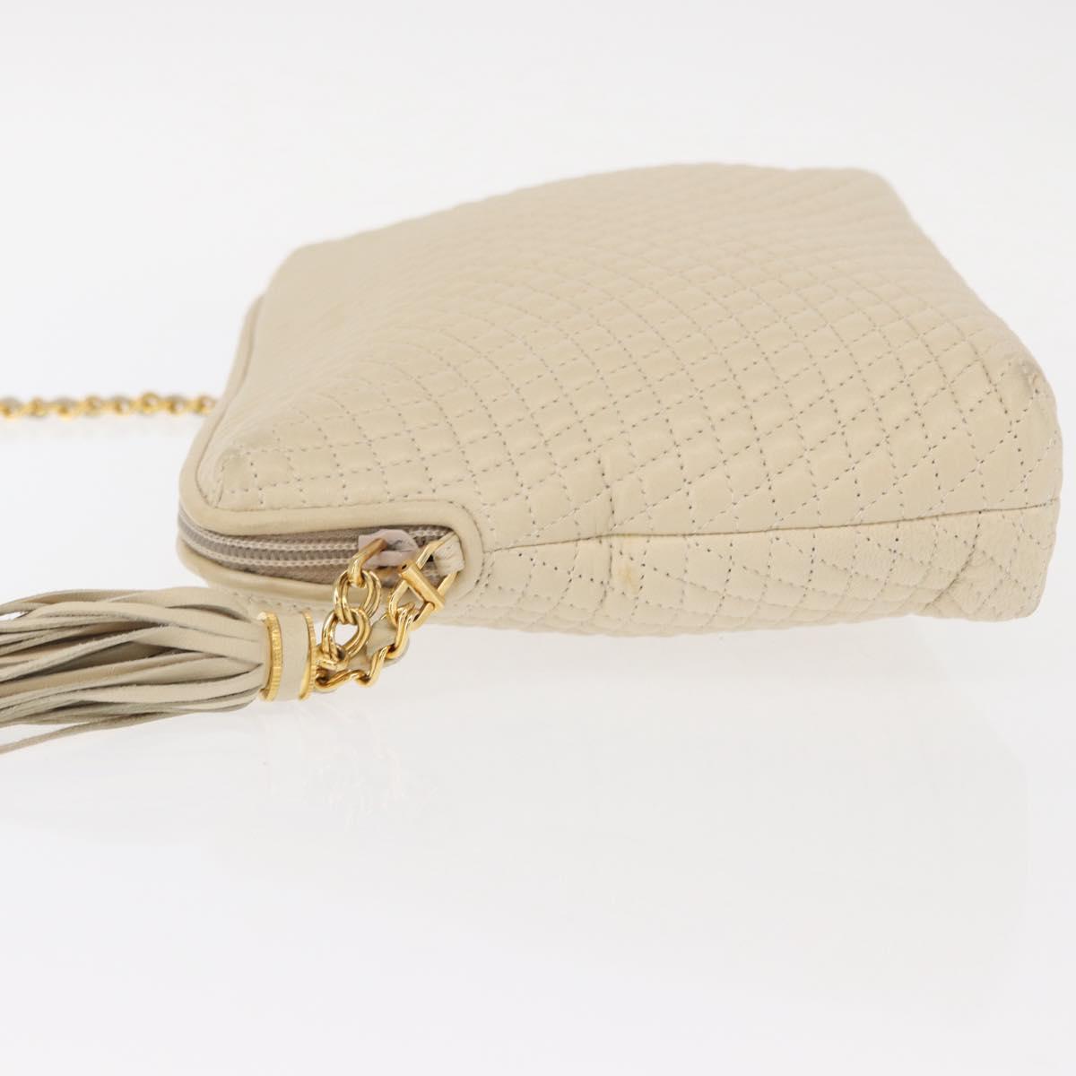 BALLY Chain Shoulder Bag Leather Beige Gold Auth 157787