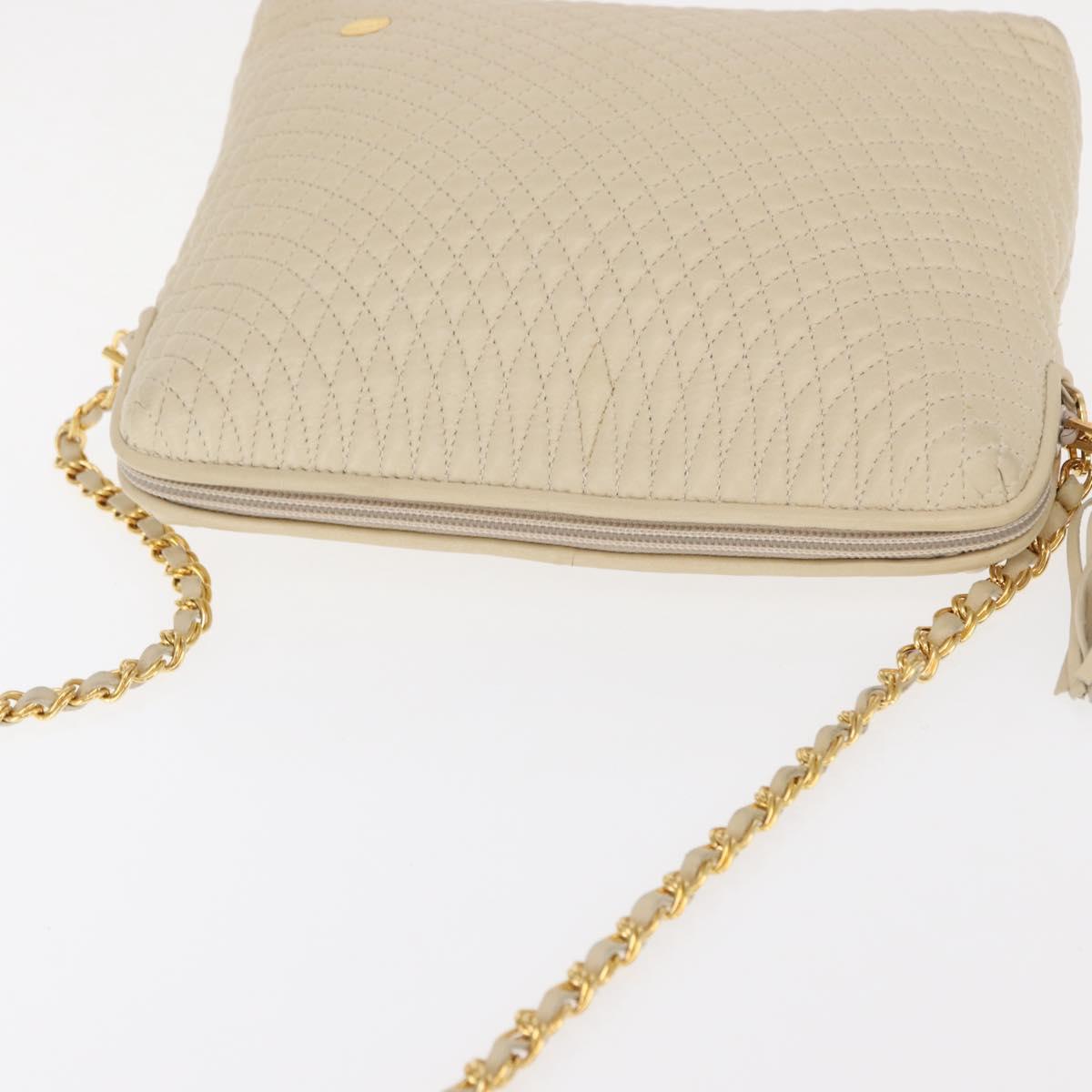 BALLY Chain Shoulder Bag Leather Beige Gold Auth 157787