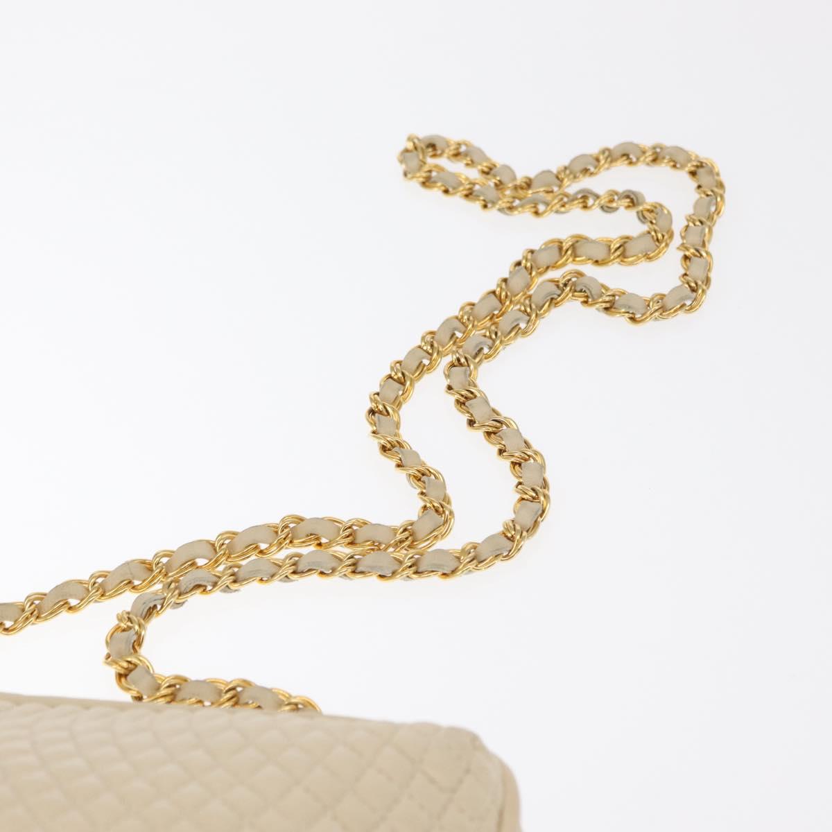 BALLY Chain Shoulder Bag Leather Beige Gold Auth 157787