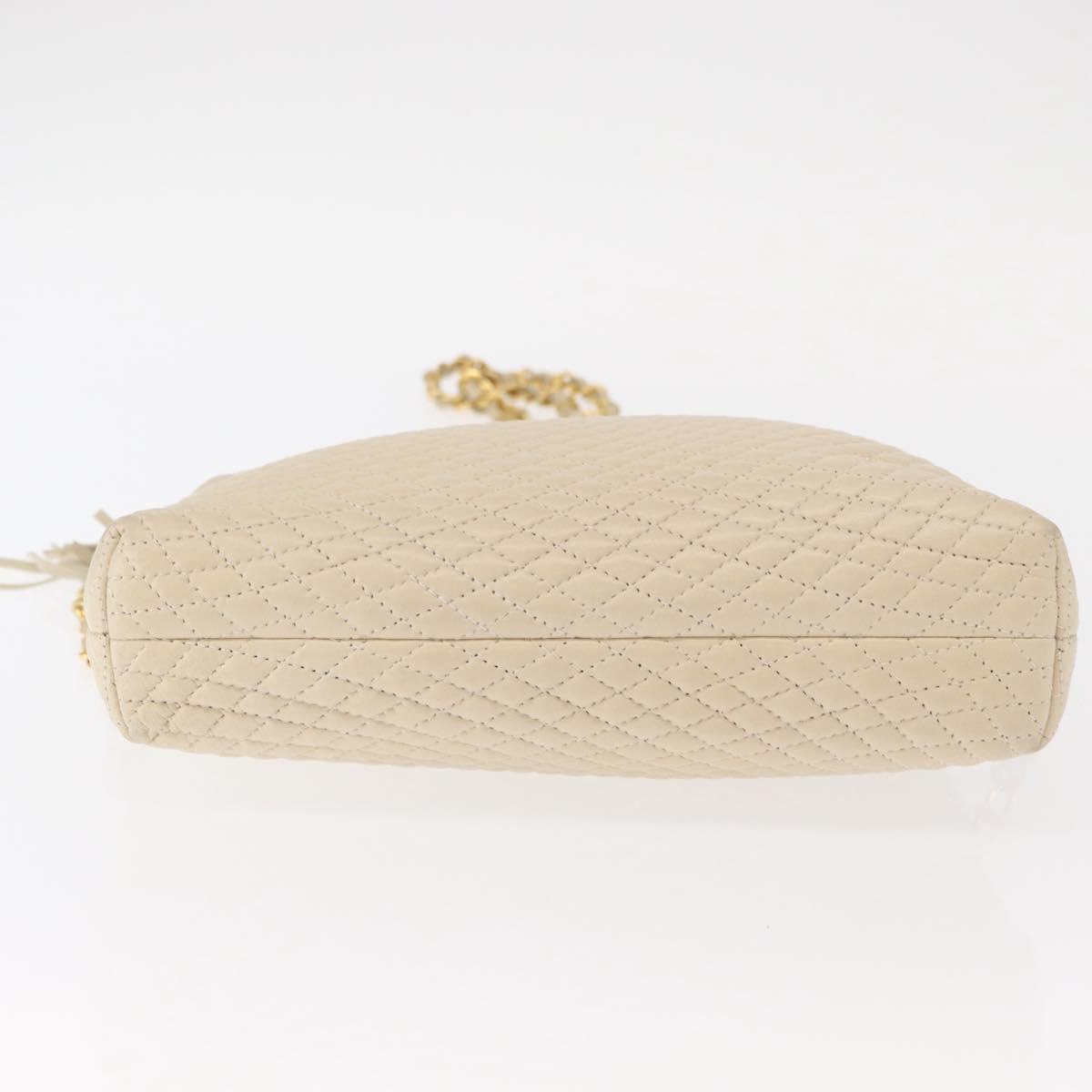 BALLY Chain Shoulder Bag Leather Beige Gold Auth 157787