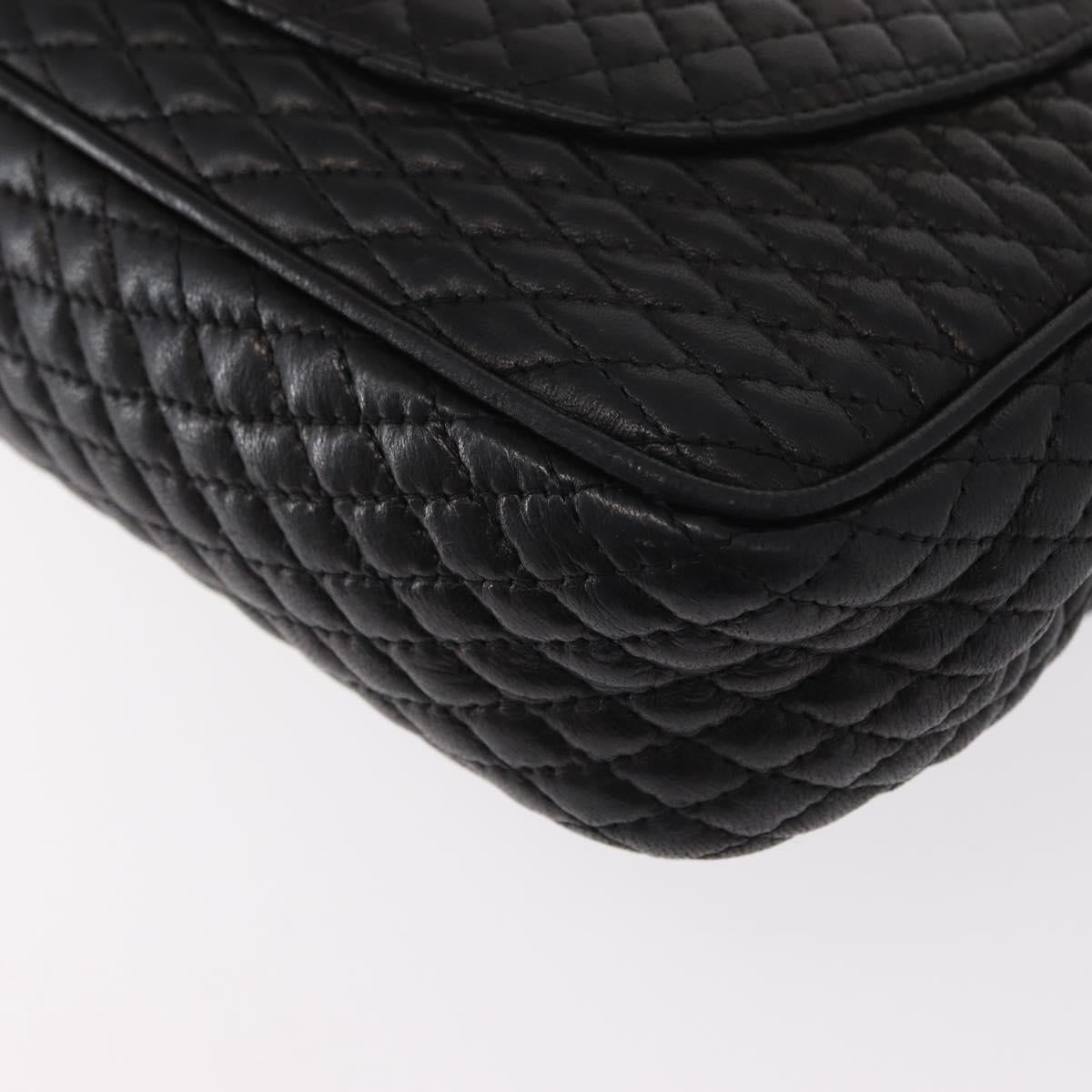 BALLY Chain Shoulder Bag Leather Black Gold Auth 157788