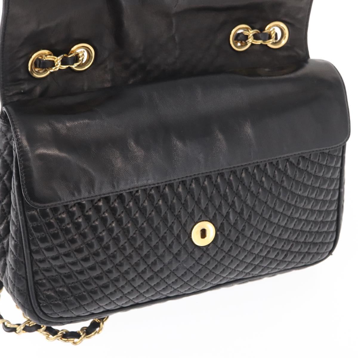 BALLY Chain Shoulder Bag Leather Black Gold Auth 157788