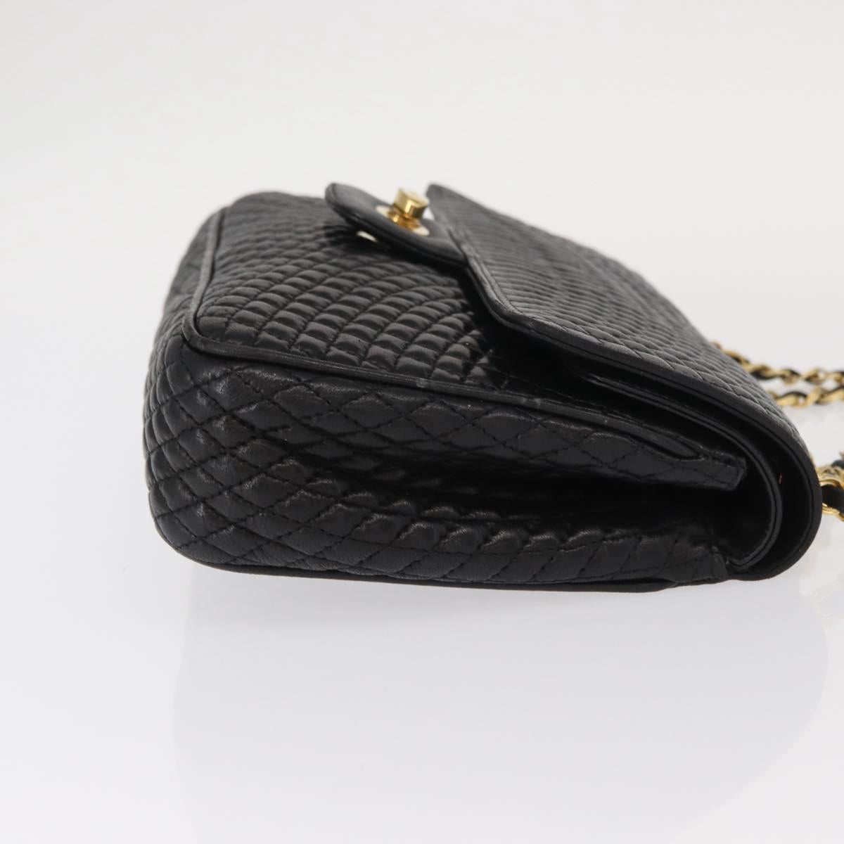 BALLY Chain Shoulder Bag Leather Black Gold Auth 157788