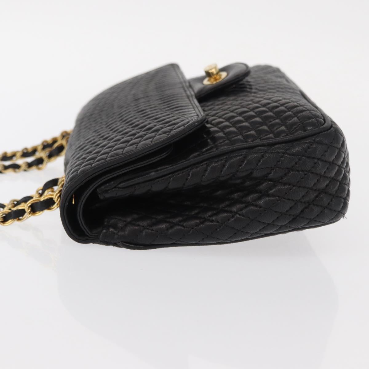 BALLY Chain Shoulder Bag Leather Black Gold Auth 157788