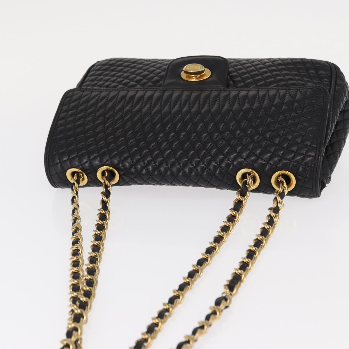 BALLY Chain Shoulder Bag Leather Black Gold Auth 157788
